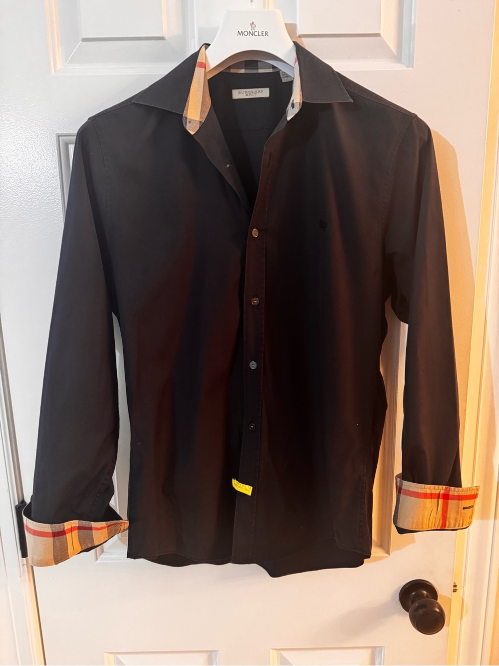 Burberry Black Dress Shirt with Check Trim